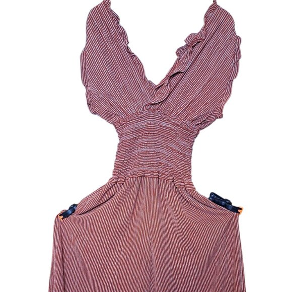 Max Studio Ruffled V-neck Smocked Waist Wide Leg Jumpsuit-Size L-NWOT - Picture 3 of 6